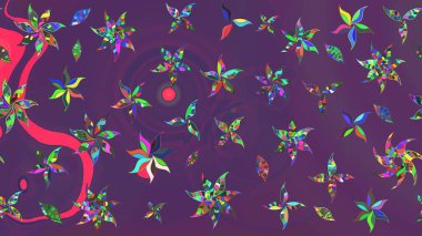 Çiçekli karalama şeklinde Raster çiçek deseni. Mor ve mor renkli çiçekler. Nazik, sevimli çiçek arkaplanı..