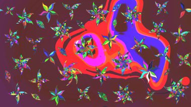 Kahverengi ve kırmızı renklerde. Raster deseni. Raster illüstrasyonu. Soyut çiçek çizim kalıbı arka planı. Küçük çiçekte sevimli çiçek deseni var..