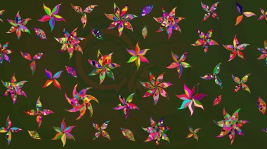 Güzel kumaş deseni. Renkli Bahar Teması eskiz kalıbı. Düz Çiçek Elementleri Tasarımı. Çiçek desenli çizim. Asya tekstil tarzında. Raster illüstrasyonu.