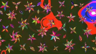 Raster illüstrasyonundaki çiçek desenli çizim. Gri ve yeşil renkte çiçekler.