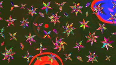 Çiçek desenli eskiz. Gömlek baskısı için çiçek boyası. Yeşil ve gri renkte çiçekler.