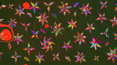 Düz Çiçek Elementleri Tasarımı. Süslü kumaş deseni. Renkli Bahar Teması eskiz kalıbı. Raster illüstrasyonunda çiçek deseni çizimi.