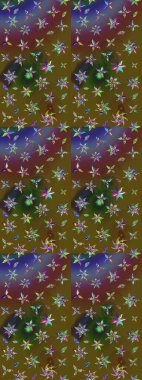 Kumaş desenli papatya çiçeği detayı. Yeşil ve kahverengi renkte çiçekler.