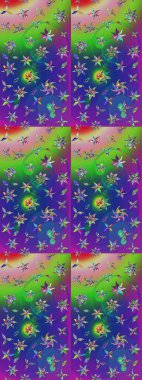 Yumuşak, yaz çiçekleri yeşil ve mavi renklerde. Çiçekli karalama şeklinde Raster çiçek deseni. Raster illüstrasyonu.