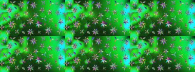 Raster illüstrasyonu. Küçük çiçekli yay deseni çiz. Suluboya tarzında yeşil ve mavi renkler üzerine.