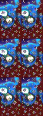 Mavi ve kırmızı renkte çiçekler. Tropik çiçek desenleri. Raster illüstrasyonu.