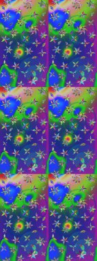 Çiçekli çiçek deseni, suluboya. Düz Çiçek Elementleri Tasarım Raster illüstrasyonu. Mavi ve yeşil renkte çiçekler. Renkli Bahar Teması çizim şablonu.