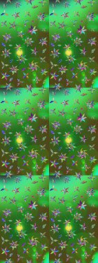 Raster çiçek desenleri çiziyor. Vadinin çiçekleri yeşil ve mavi renklerde.