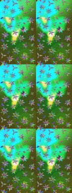 Raster illüstrasyonu. Yeşil ve mavi renkli Asya tekstili. Çiçek desenini çiz.