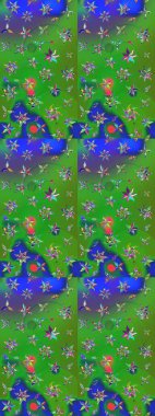 Parlak çiçekli kolaj çiçekleri yeşil ve mavi. Çiçek tasarımı için inanılmaz bir kolaj cenneti tarzı. Çiçekli zambaklar eskiz arka planı.