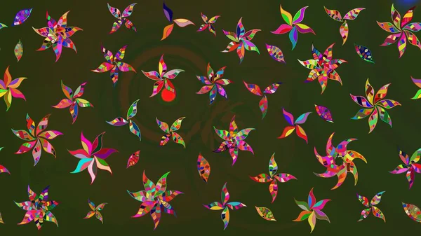 Renkli Bahar Teması eskiz kalıbı. Düz Çiçek Elementleri Tasarımı. Güzel çiçek deseni. Yeşil ve gri renkte çiçekler.