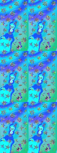 Klasik çiçek tasarımı elementleri. Mavi ve yeşil kıvırcık çiçekler mavi ve yeşil renklerde şekillenir. Raster illüstrasyonu.