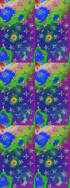 Çiçekli çiçek deseni, suluboya. Düz Çiçek Elementleri Tasarım Raster illüstrasyonu. Mavi ve yeşil renkte çiçekler. Renkli Bahar Teması çizim şablonu.