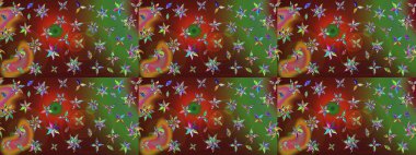 Raster deseni. Kahverengi ve yeşil renklerde. Küçük çiçekteki sevimli çiçek deseni. Soyut çiçek çizim kalıbı arka planı. Raster illüstrasyonu.