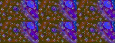 Tropik çiçek desenleri. Raster illüstrasyonu. Kahverengi ve mor renkte çiçekler.