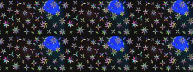 Gri ve mavi renklere karalamalar çizilmiş çiçek deseni. Raster illüstrasyonu.