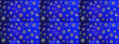 Çiçek desenli çizim. Raster illüstrasyonu. Asya tekstil tarzında. Mavi ve yeşil renkli çiçekler. Raster illüstrasyonu.