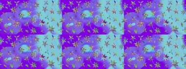 Çiçek ve yapraklı çiçek deseni. Küçük çiçekli şirin bir desen. Raster illüstrasyonu.