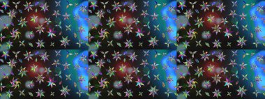 Çok renkli ve mavi zarif küçük çiçekler ve gri ve mavi renkli komik böcekler, raster deseni, illüstrasyon.