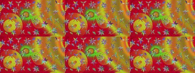 Raster düz çiçek çizim deseni. Hediye ambalaj kağıdı, tebrik kartları, posterler ve pankart tasarımı. Kırmızı ve yeşil renkte çiçekler.