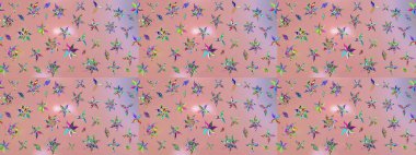 Çiçek desenli eskiz, darbeler, sıçramalar, yaz çiçekleri. Tarafsız ve pembe renklerde çiçekler. Raster illüstrasyonu.