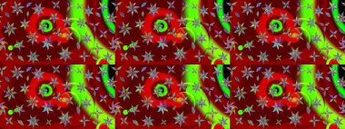 Klasik çiçek tasarımı elementleri. Kırmızı ve yeşil kıvırcık çiçekler kırmızı ve yeşil renklerde şekillenir. Raster illüstrasyonu.