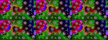 Raster Illustrasyon 'daki Çiçek Deseni' nin son moda çizimi. Yeşil ve kırmızı renkte çiçekler. Renkli Yaz Temalı eskiz kalıbı. Düz Çiçek Elementleri Tasarımı.