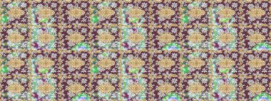 Geleneksel raster ve altın desen. Damask eskiz süsü. Kahverengi renkler üzerinde klasik oryantal desen.