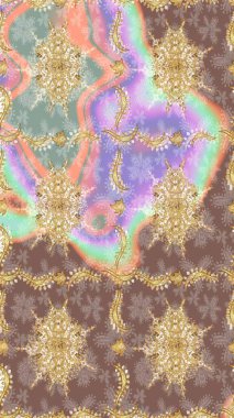 Soyut bir arkaplan çiz. Raster illüstrasyonu. Oriental raster klasik bej ve altın desenli.