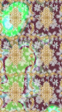 Düz elle çizilmiş klasik koleksiyon. Altın elementlerle nötr renklerde altın desen. Arkaplan, kumaş, altın duvar kağıdı. Raster altın eskiz deseni.