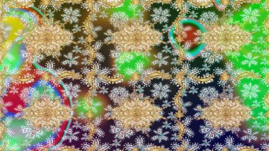 Yeşil renkte altın elementler. Geleneksel klasik Raster altın eskiz modeli. Barok tarzında eskiz doğulu süsü..