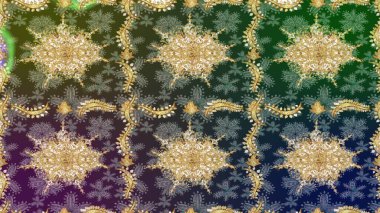 Raster oryantal süs. Altın elementlerle yeşil renklerde altın desen. Altın deseni çiz.