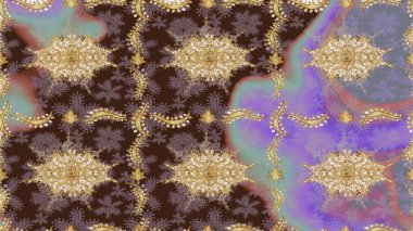 Geleneksel klasik altın desen. Raster oryantal süs. Barok tarzında eskiz oryantal süsü. Altın elementlerle kahverengi renklerde altın desen.