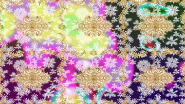 El yapımı dekoratif çerçeve, albüm kapağı, tebrik kartı, klasik Art deco tarzı. Raster soyut çiçek çelengi altın karalama fantezi yaprakları ve tarafsız renklerde çiçek.