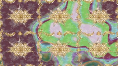 Geleneksel klasik altın desen. Raster oryantal süs. Barok tarzında eskiz oryantal süsü. Altın elementlerle nötr renklerde altın desen.