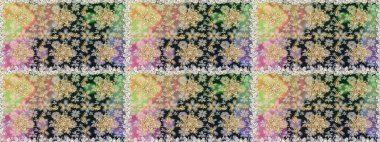 Kına dövmeli süs çiçekleri, altın çıkartmalar, mehndi ve yoga tasarımı, kartlar ve parmak izleri. Raster Golden Mehndi kusursuz desen. Gri renklerde desen.