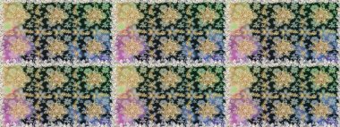 Altın karalama fantezi yapraklarından ve gri renkli çiçeklerden Raster soyut çiçek çelengi. El yapımı dekoratif çerçeve, albüm kapağı, tebrik kartı, klasik Art deco tarzı.