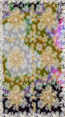 Raster altın desen. Kusursuz kıvırcık saçlar. Doğulu stil, altın elementlerle birlikte gri renklerde altın desenli arabesk yapar..