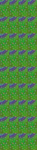 Raster illüstrasyonu. Çiçek desenli çizim. Yeşil ve mor renkli çiçekler. Asya tekstil tarzında. Raster illüstrasyonu.