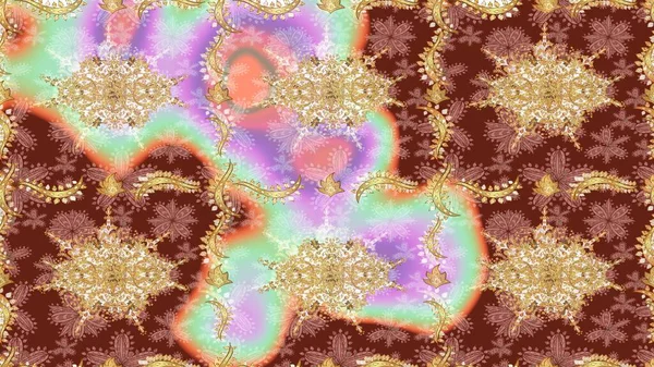 Raster illüstrasyonu. Çizim altın desenli bukleler. Raster altın desen. Doğu tarzı arabesk. Altın elementli bej renkler.