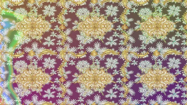 Süslü dantel iz sürücü. Tarafsız renkler üzerine geleneksel Arapça dekor. Çiçek süslemeli Raster eskiz deseni. Doğu tarzında klasik tasarım öğesi. Duvar kağıdı için altın süslü illüstrasyon.