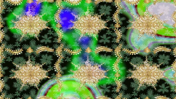 Doğulu stil, altın elementli yeşil renkli altın desenli arabesk yapar. Raster altın desen. Kıvrımlı çizimler.