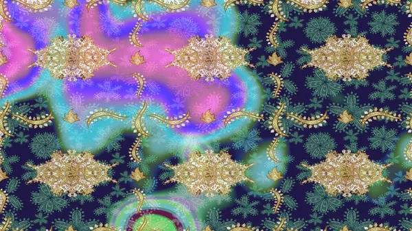 Raster Golden Mehndi eskiz kalıbı. Mavi renkte desen. Kına dövmeli süs çiçekleri, altın çıkartmalar, mehndi ve yoga tasarımı, kartlar ve parmak izleri..