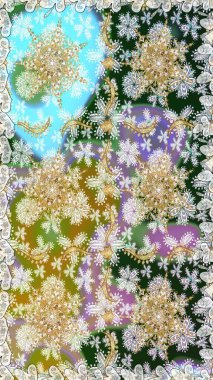 Tarafsız renkler üzerine geleneksel Arapça dekor. Duvar kâğıdı için altın süslü bir illüstrasyon. Çiçekli süslemeli, pürüzsüz bir desen. Süslü dantel iz sürücü. Doğu tarzında vintage tasarım ögesi.