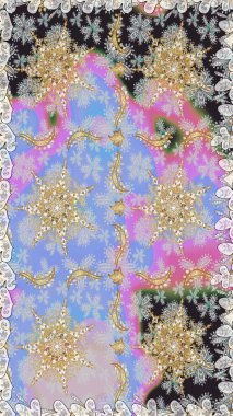 Gri renklerdeki altın elementler. Çiçek deseni. Kusursuz raster arka plan. Duvar kâğıdı barok, İspanyol kumaşı. Şekil grafik deseni.