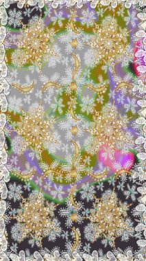 Gri renklerde, altın elementlerle kusursuz desen. Geleneksel oryantasyon süsü. Kusursuz klasik raster altın desenli. Klasik vintage arkaplan.