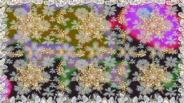 Kusursuz oryantal klasik altın desen. Gri renklerde altın tekrarlayan elementler içeren Raster soyut arkaplanı.