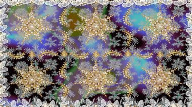 Geleneksel klasik altın desen. Gri renkli ve altın elementli altın desenli. Barok tarzında kusursuz bir doğulu süsü. Raster doğulu süsü.