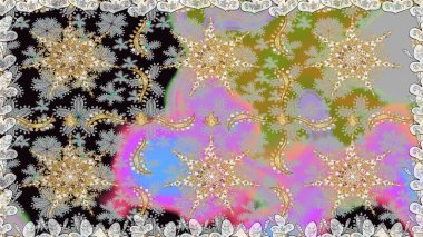 Gri renklerde, altın elementlerle kusursuz desen. Geleneksel oryantasyon süsü. Klasik raster sarısı, kusursuz desen. Klasik vintage arkaplan.