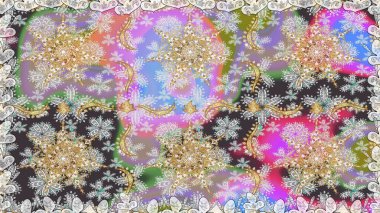 Gri renkli geleneksel Arapça dekor. Çiçekli süslemeli, pürüzsüz bir desen. Duvar kâğıdı için altın süslü bir illüstrasyon. Süslü dantel iz sürücü. Doğu tarzında vintage tasarım ögesi.